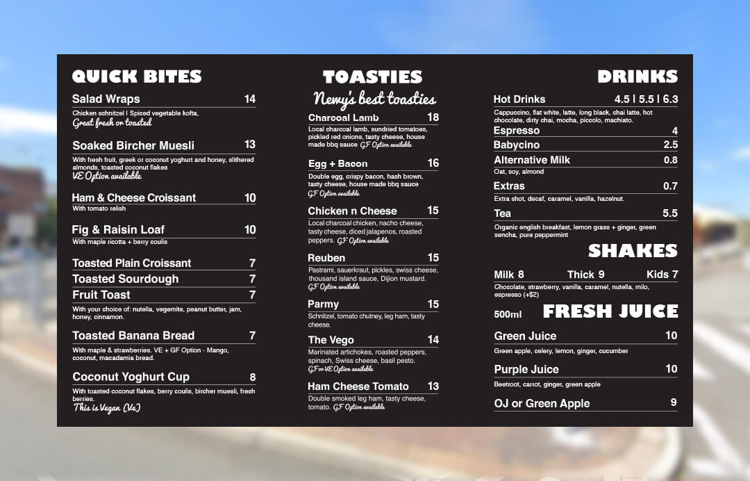 Biggs menu board