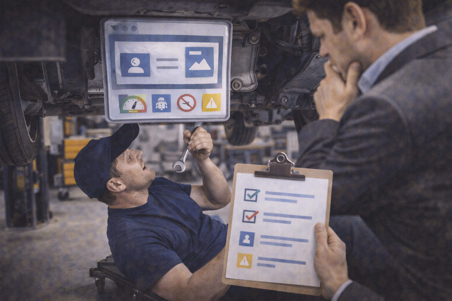 Cursed stock photo promoting a technical SEO audit service
