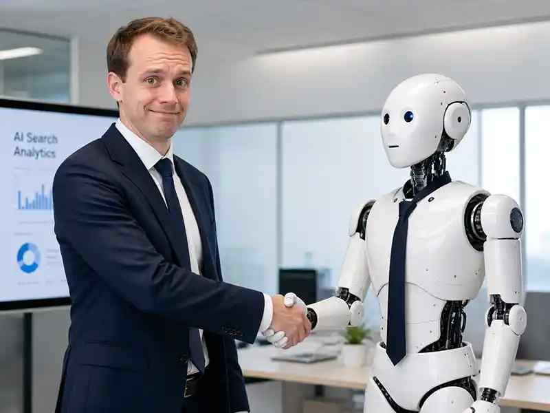 Robot handshake with business person
