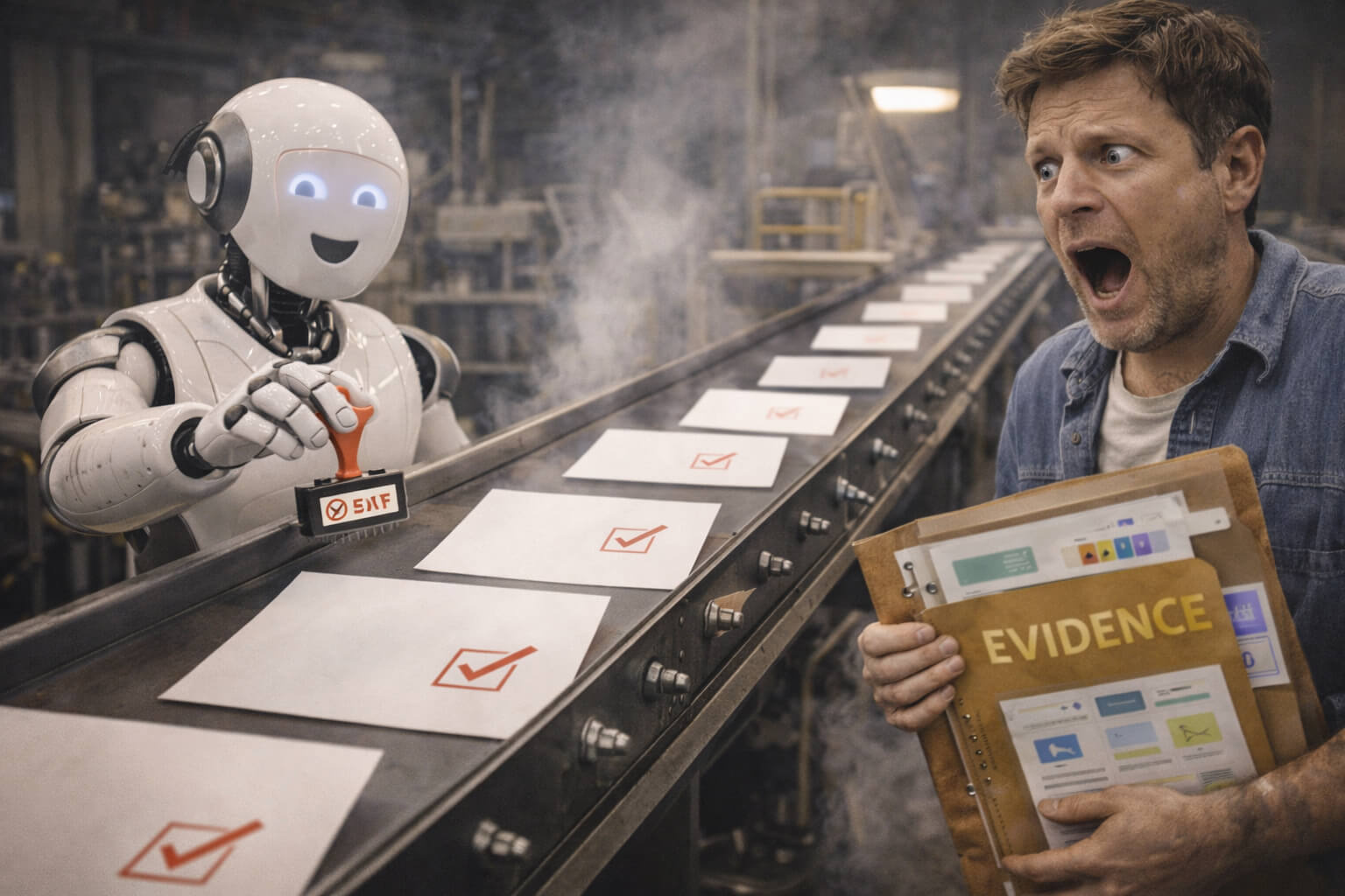 Cursed stock photo warning against scaled AI content